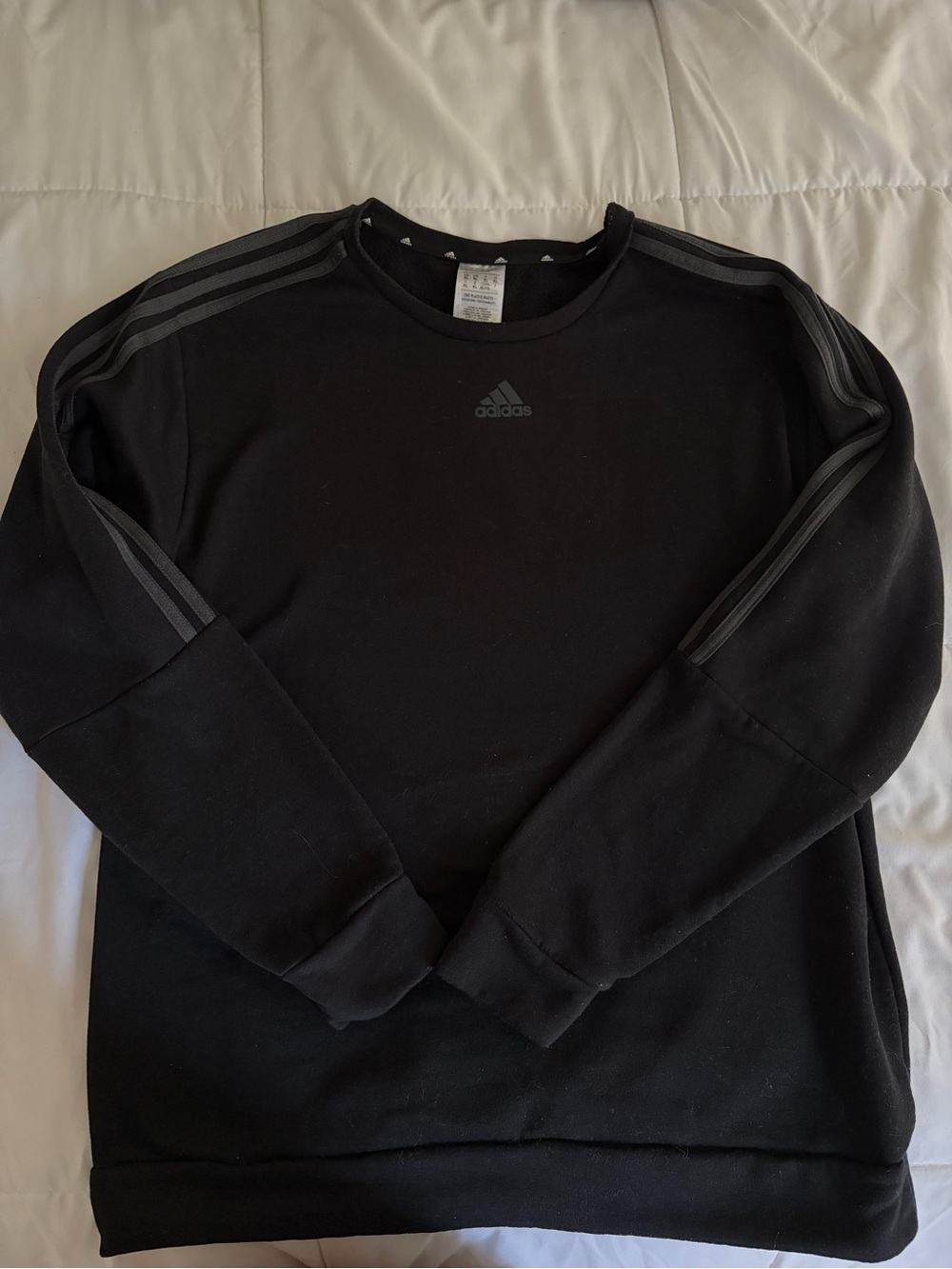 adidas Black Crew Sweatshirt with Dark Grey Three-Stripes